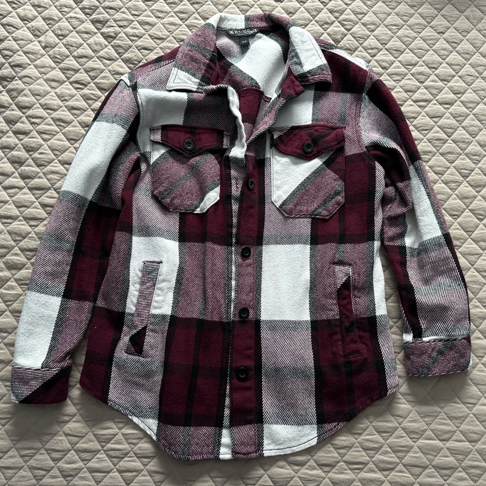 Burgundy black and white plaid flannel